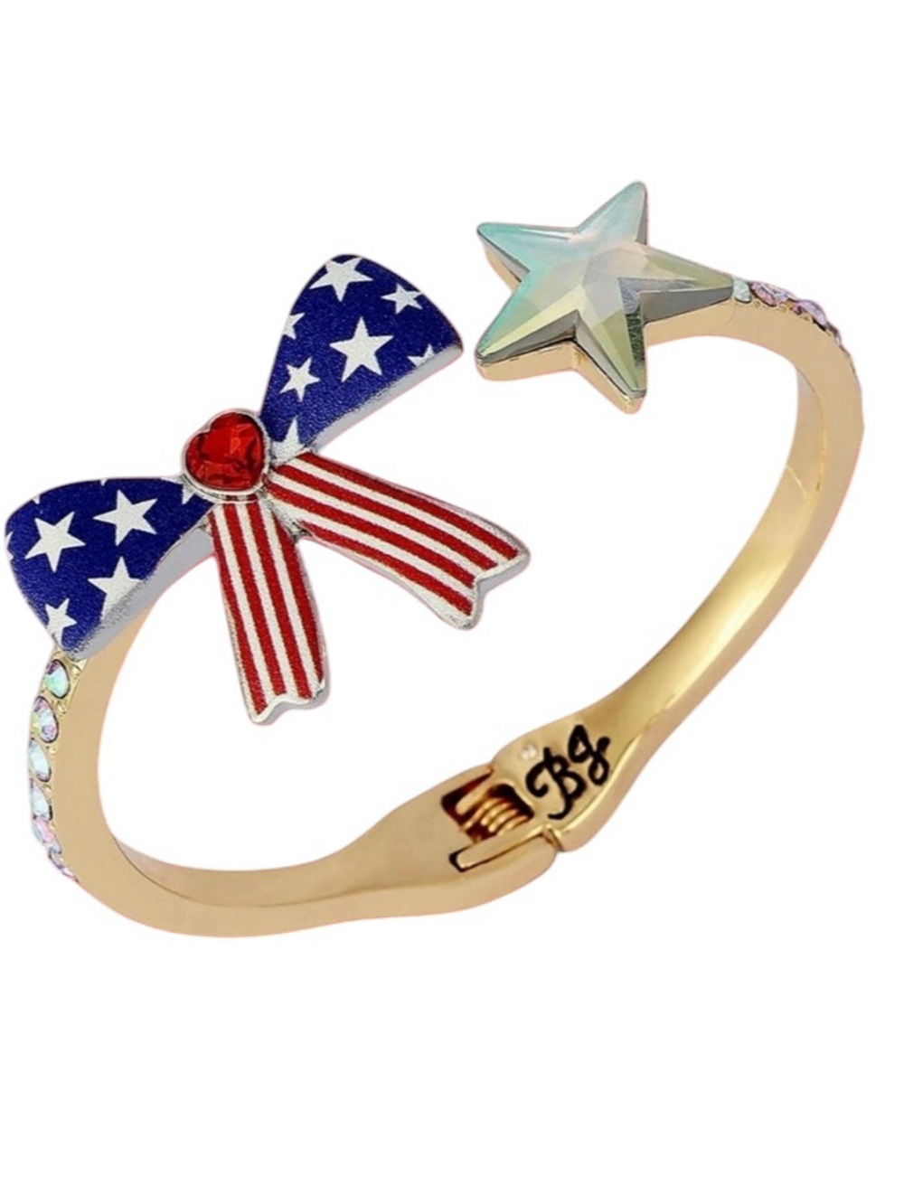 BETSEY JOHNSON Americana Patriotic Flag Red White & Blue Hinged Bracelet NEW NWT